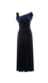 RUCHED WAIST VELVET MAXI DRESS