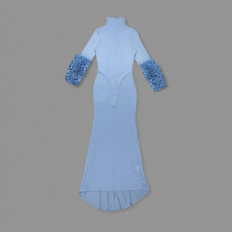 MICHELLE RUFFLED TURTLENECK MAXI DRESS IN PALE BLUE