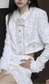 WHITE LACE TOP SKIRT SUIT