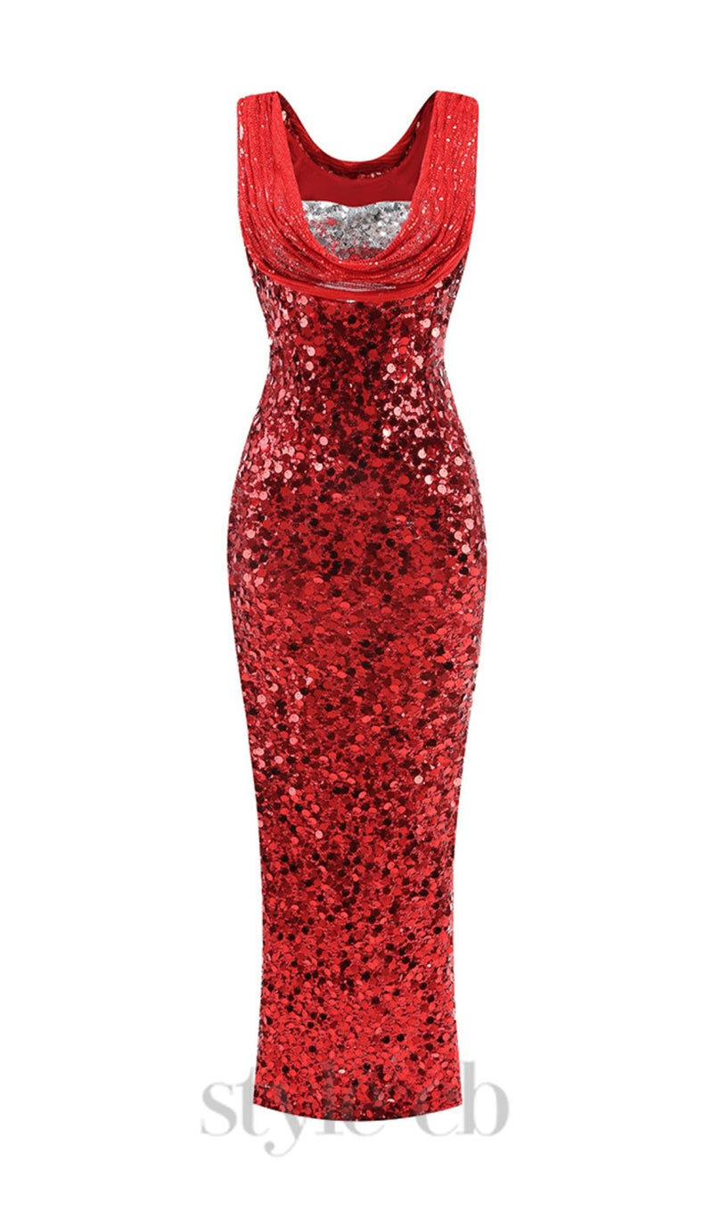 basia sleeveless sequin maxi dress in red