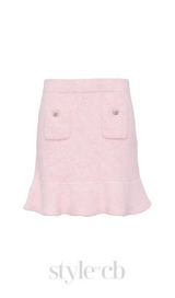 Fluffy rib-knit mini skirt in pink