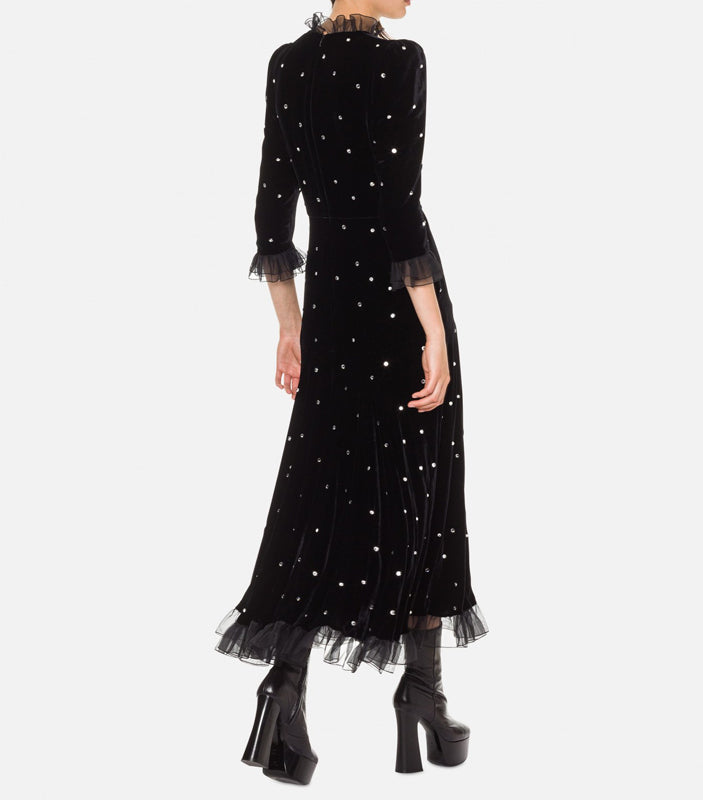 BLACK VELVET DRESS WITH CRYSTALS