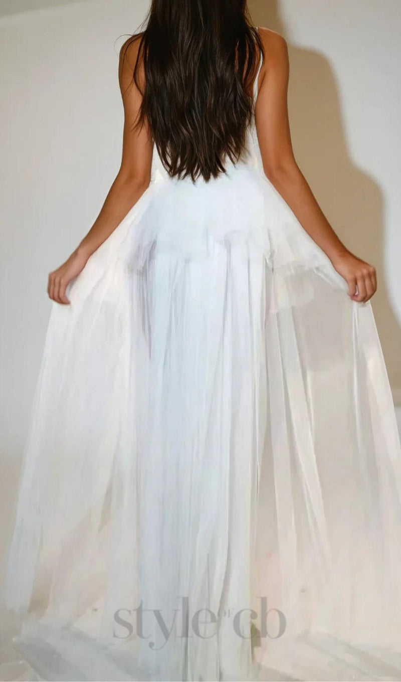 Kalene Strapless Ruffle Tulle Dress In White