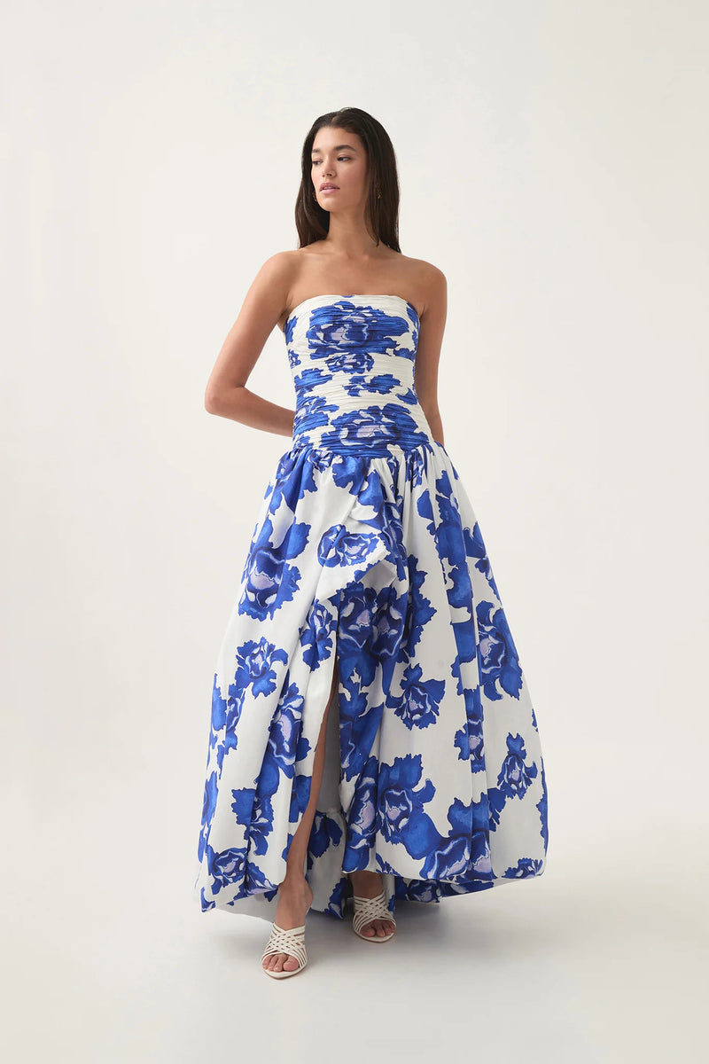 nancy Violette  Bubble Hem Maxi Dress in cobalt