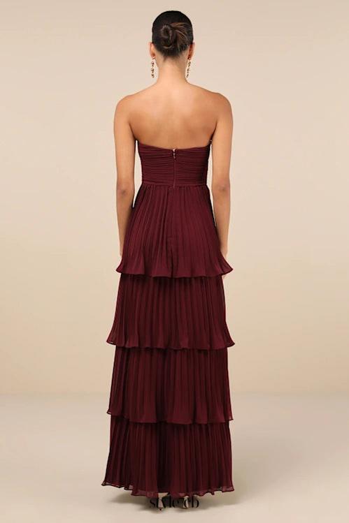 Strapless Tiered Maxi Dress in Plum Purple