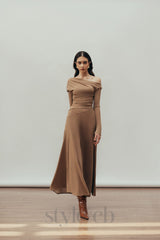 Aria Draped maxi Dress in Hazelnut