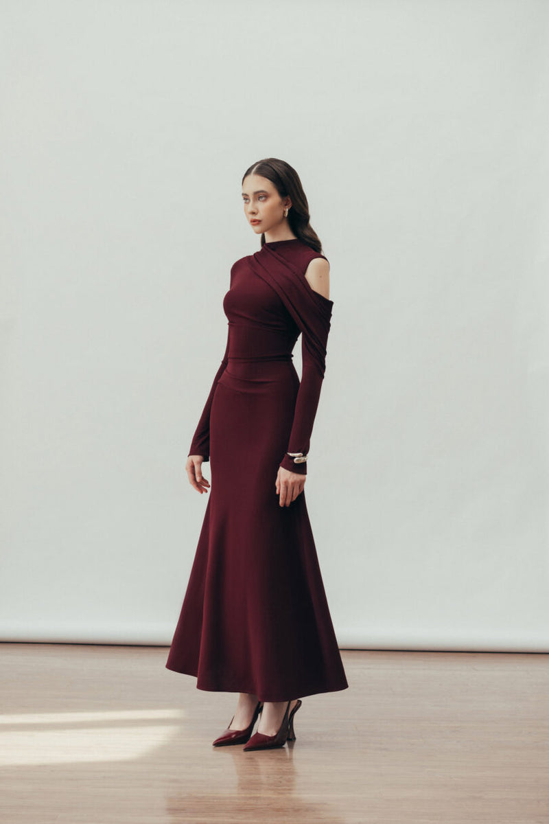 Eclipse Draped maxi Dress in Blackberry