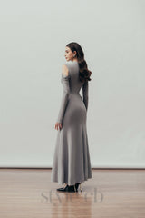 Eclipse Draped maxi Dress in Cloudy Gray