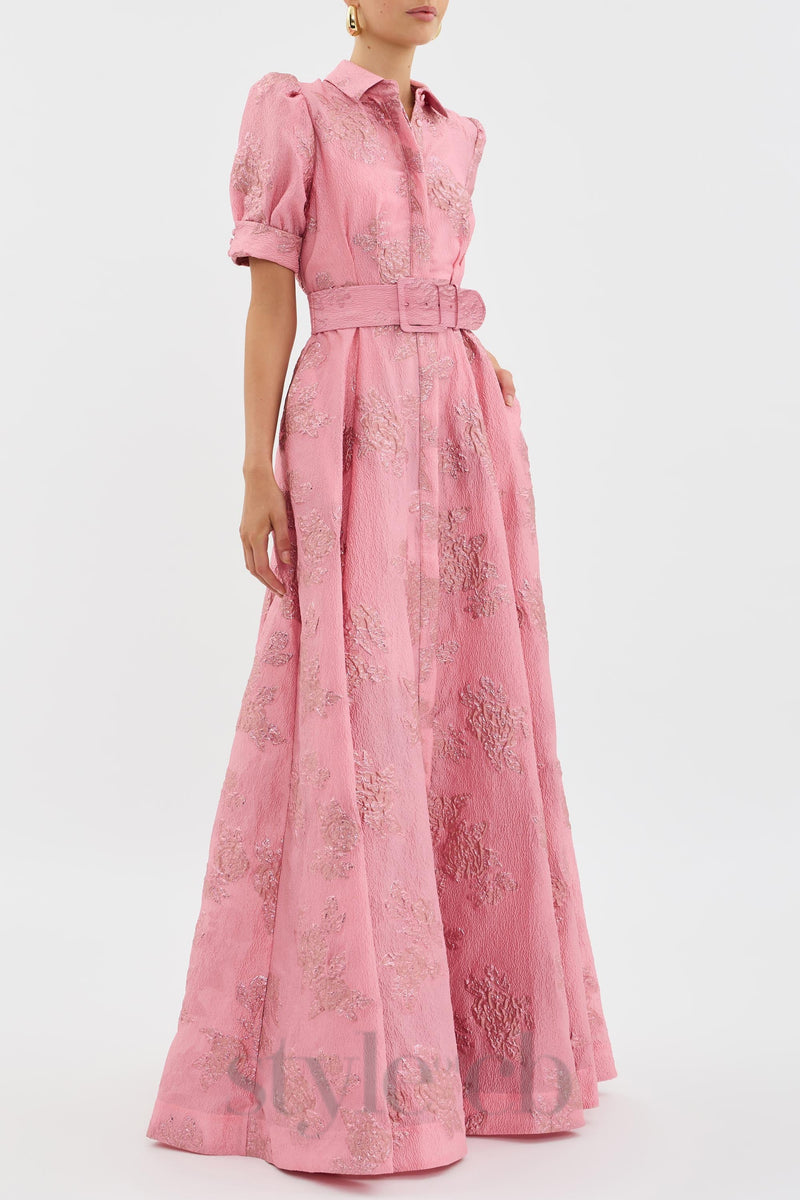 Annette floral embellished Button Gown in pink