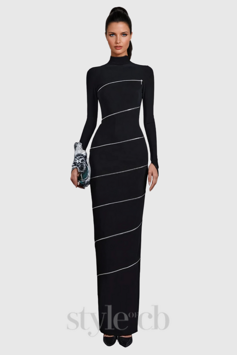 Aloysius Zipper Bodycon Maxi Dress In Black