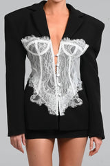 Alvera Lace Corset Blazer in Black