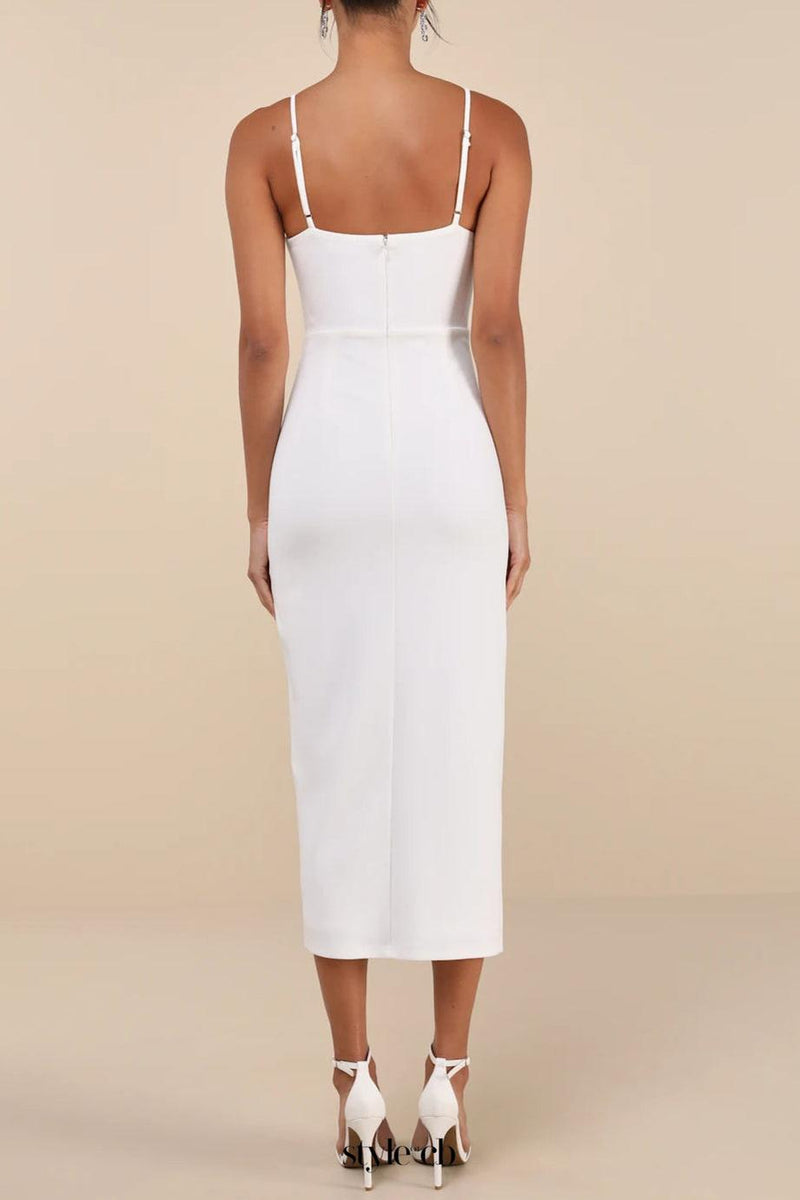 White Bustier Tulip Midi Dress