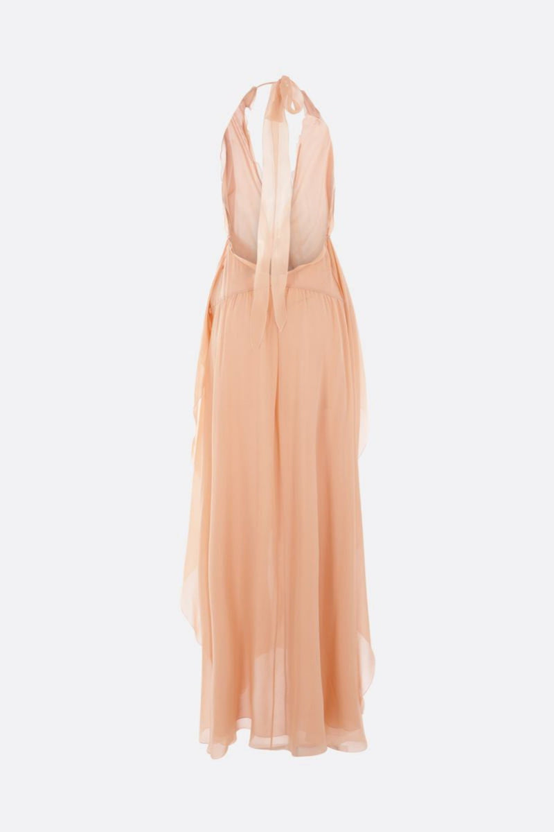 Aonaver Floral Ruffle Halter Maxi Dress in Pink