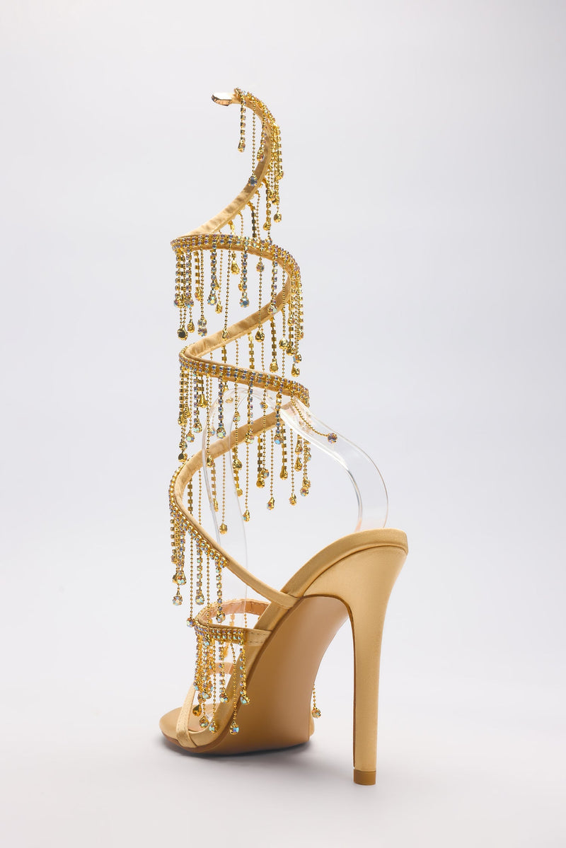 Arabella Rhinestone Tassel Stiletto Heels - Gold