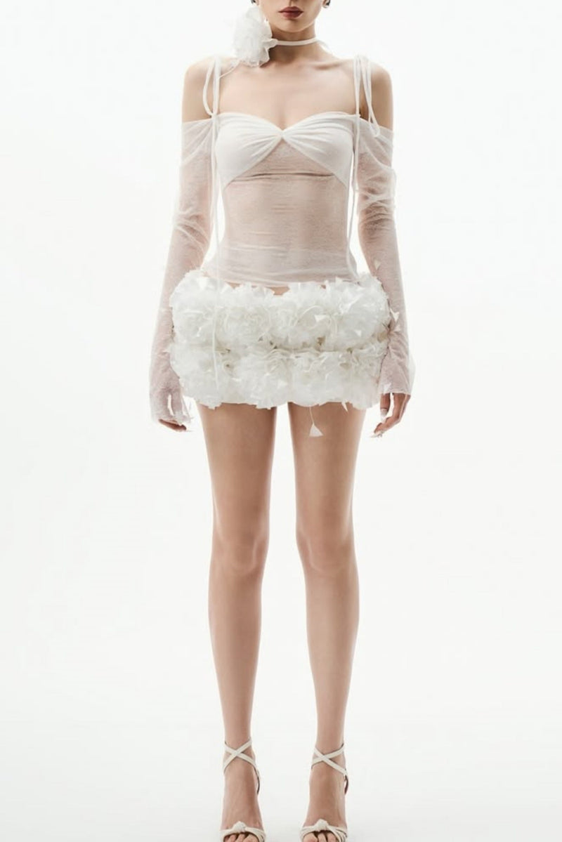 helen Lace Floral Appliqué Two Piece Set in White