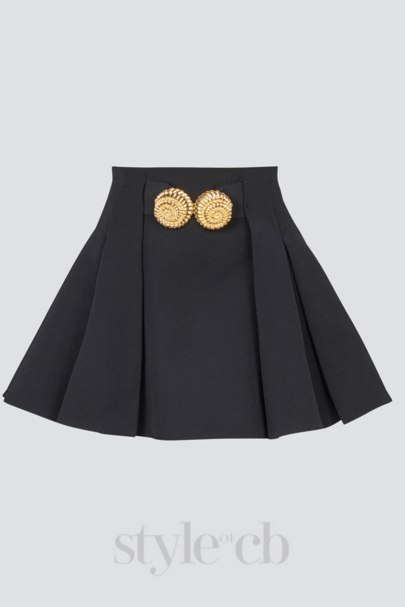 Asina Gold Buttoned Mini Skirt in Black