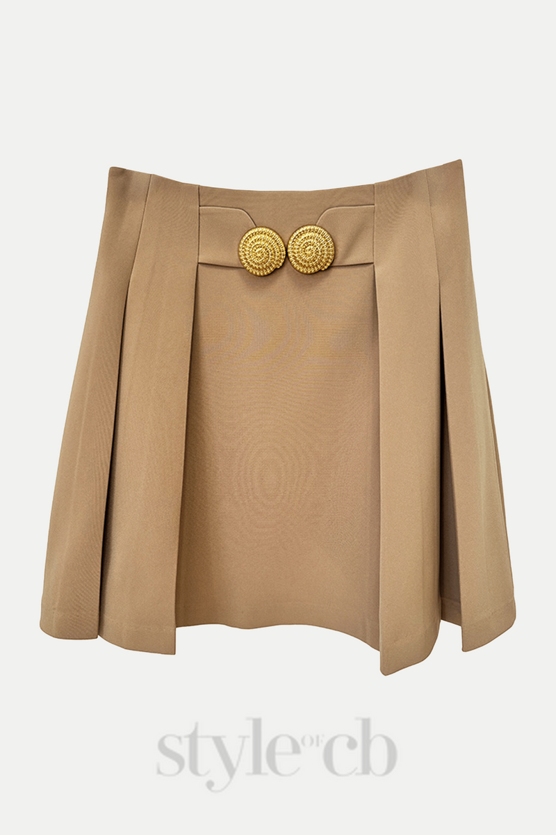 Asina Gold Buttoned Mini Skirt in Khaki