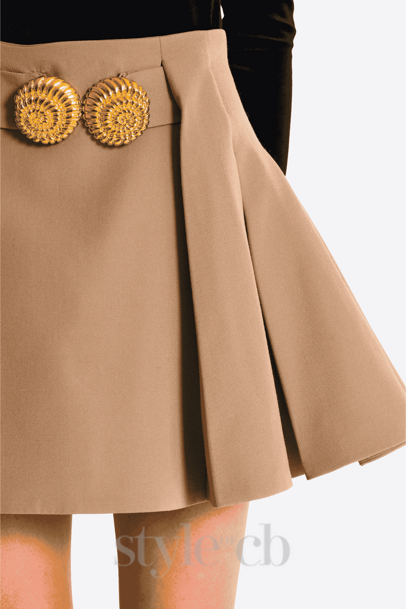 Asina Gold Buttoned Mini Skirt in Khaki