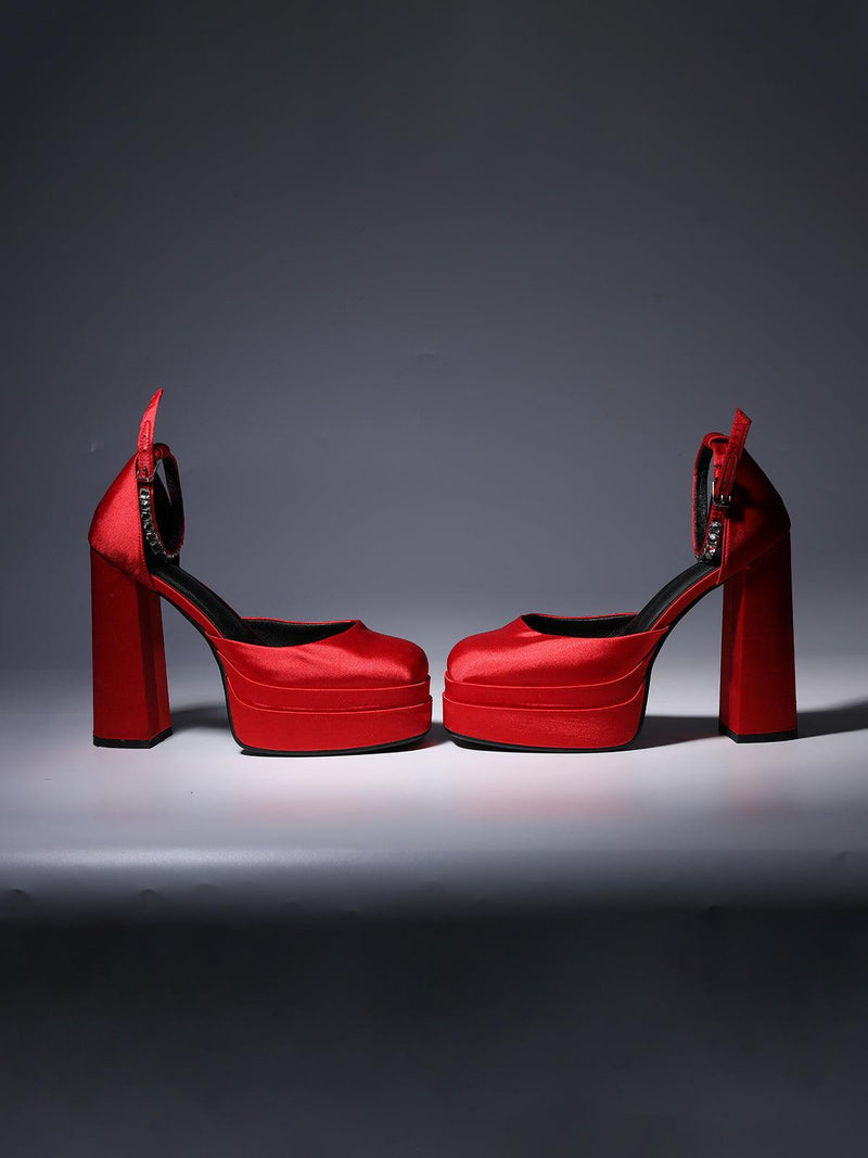 Aspen Satin Platform Pumps In Red