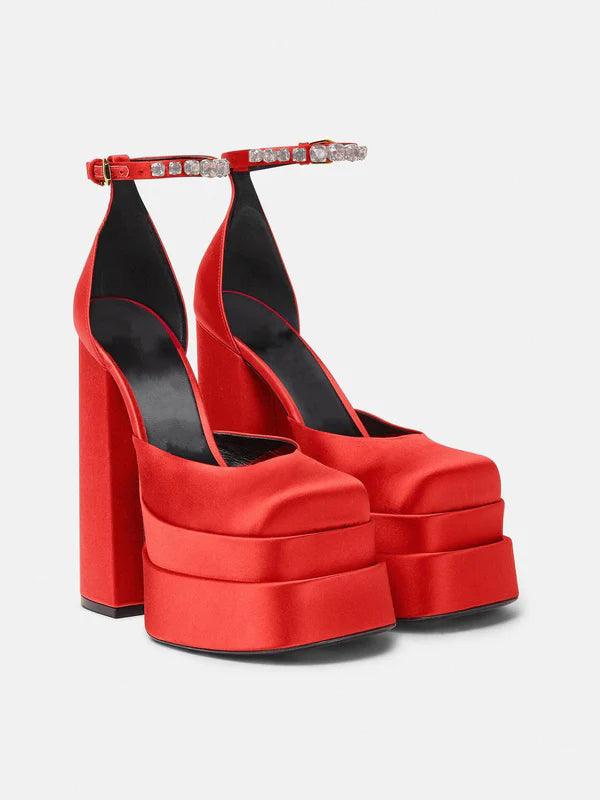 Aspen Satin Platform Pumps In Red