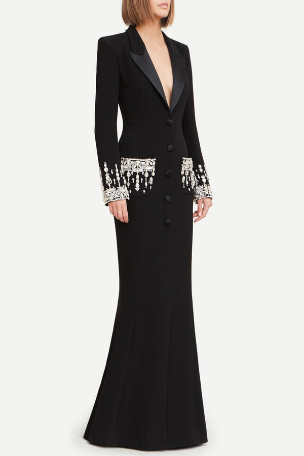 Aurora Crystal Embellished Blazer Maxi Dress