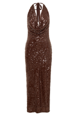 Blakely Halter Sequin Maxi Dress - Dark Chocolate