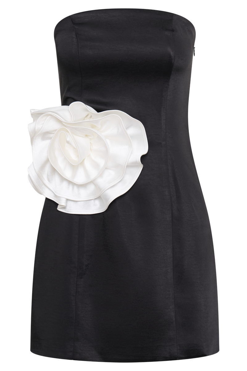 Bernadette Strapless Rose Mini Dress - Black