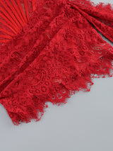 STRAPLESS LACE APPLIQUES MINI DRESS IN RED