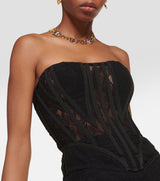 BLACK LACE DRESS WITH DENUDED SHOULDERS