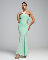 Butterfly Slip Halterneck Tulle maxi Dress in Green