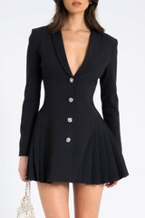 Beulah Pleate Blazer Mini Dress in Black