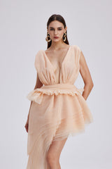 Bosmat Ruch Mesh Asymmetric Mini Dress In Apricot