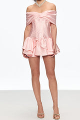 alisa Corset Bow Ruffle Satin Mini Dress