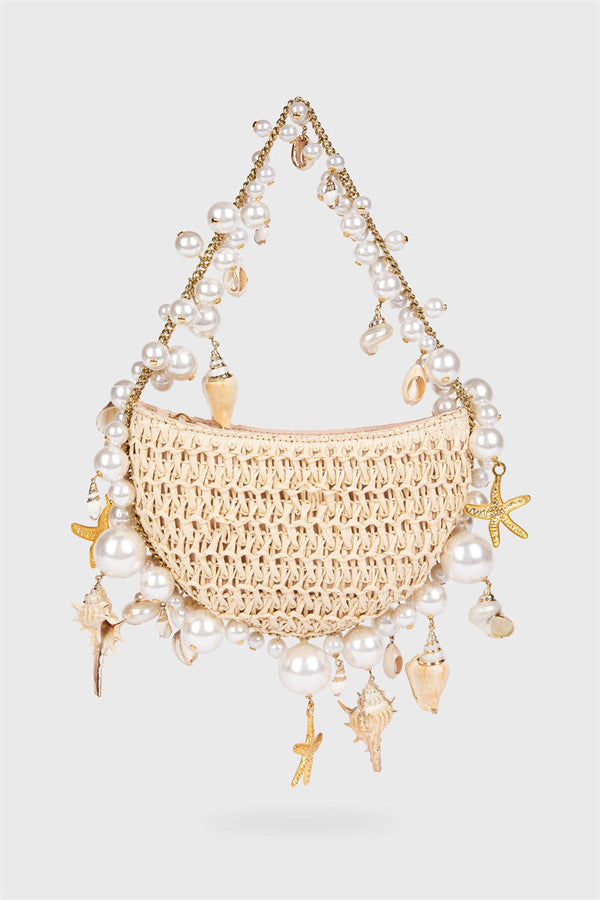 Camilla Shell Pearl Raffia Bag