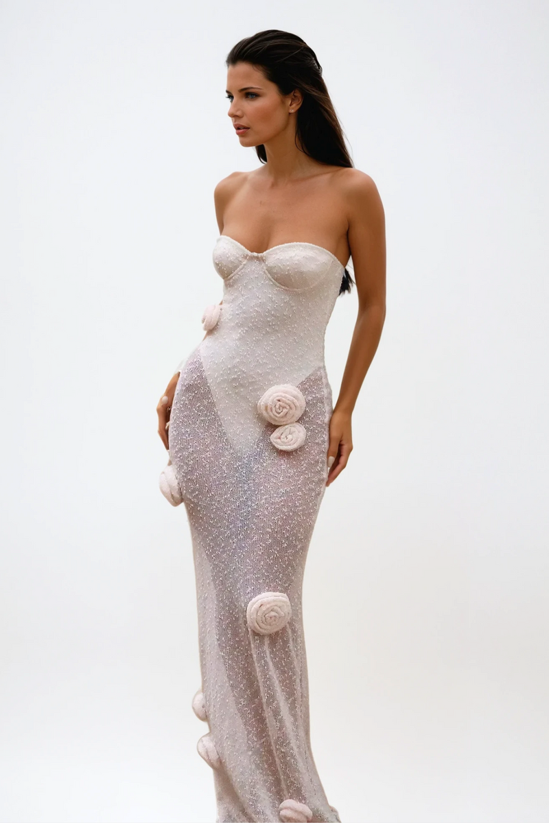katherine Strapless Flower Maxi Dress