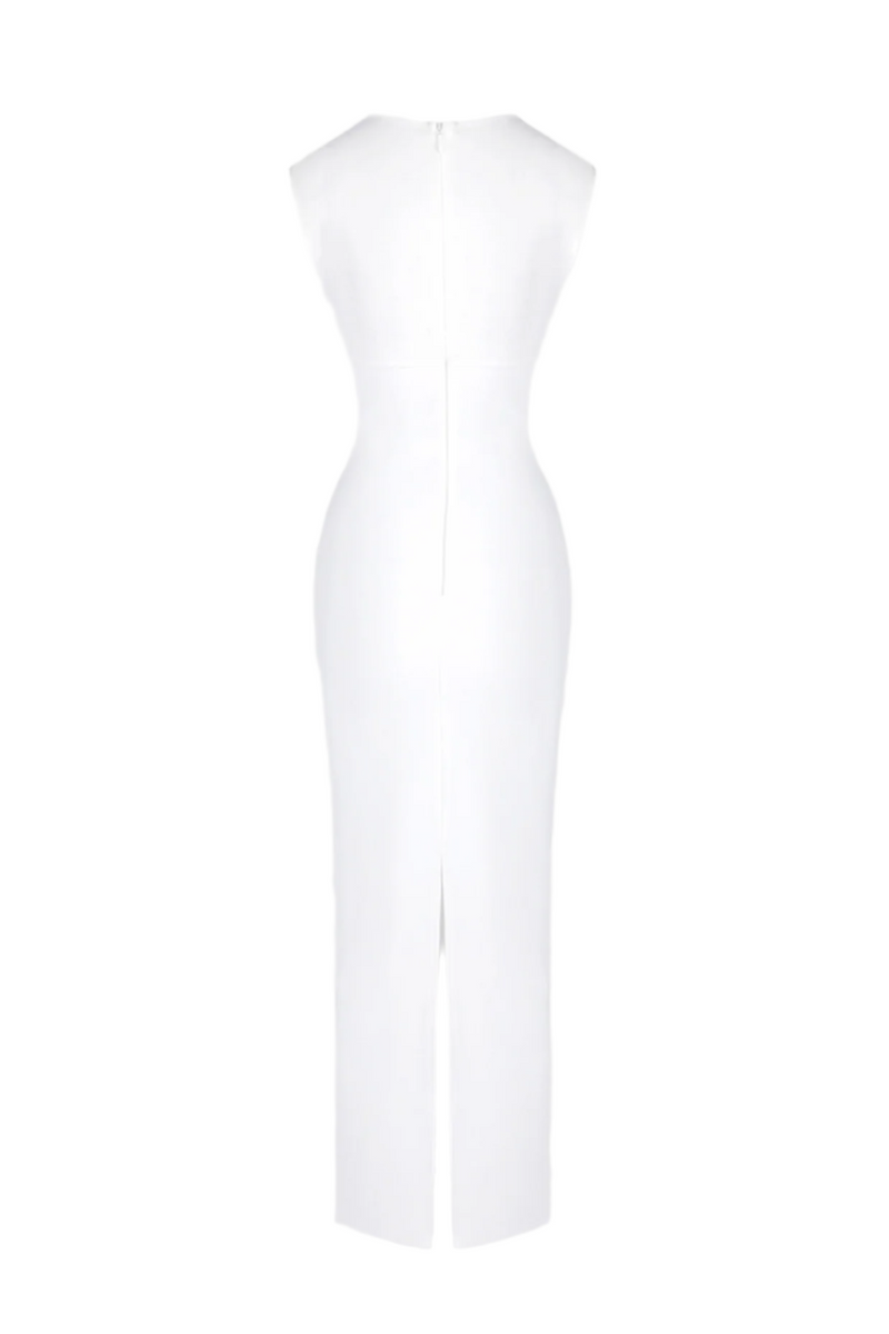 Carmina Mesh Paneled Maxi Bandage Dress in White