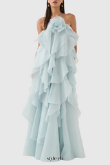 Caysie Halter Floral Ruffle Layered Maxi Dress in Blue