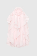 lorraine Halter Floral Ruffle Layered Mini Dress in Pink