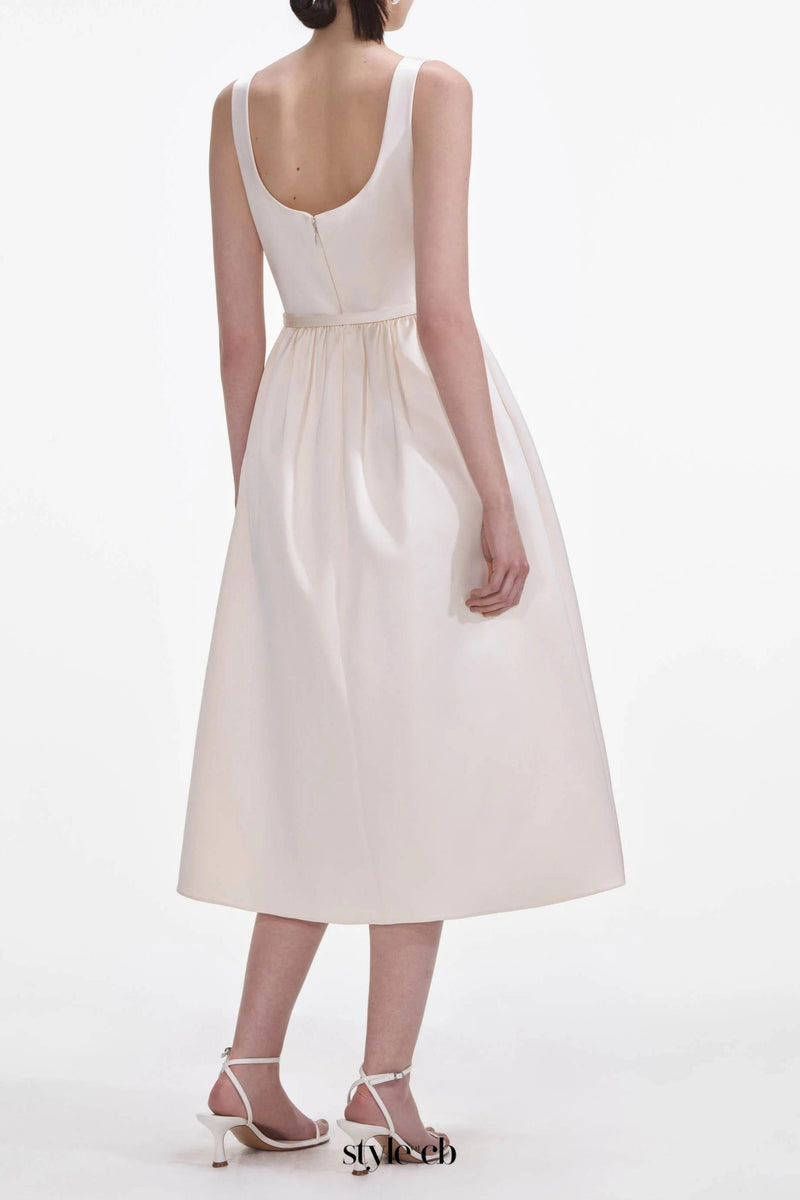 Cream Satin Flower Midi Dress