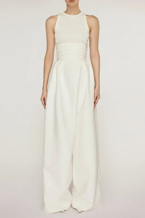 Stretch Sleeveless Tank Top Pleated Pants Set in white