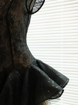 kelly sequin lace puffy mini dress in black