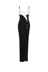 Two-tone crepe maxi dress with leg slit