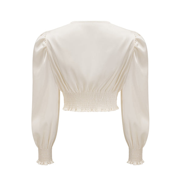 Nouria white faux-flower twist cropped top