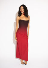 Strapless Ombré Maxi Dress – Black to Red