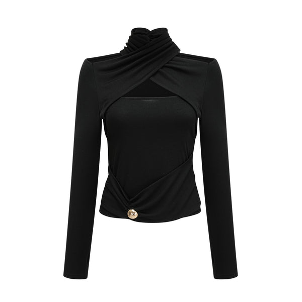 Odette black ruched stretch-jersey top