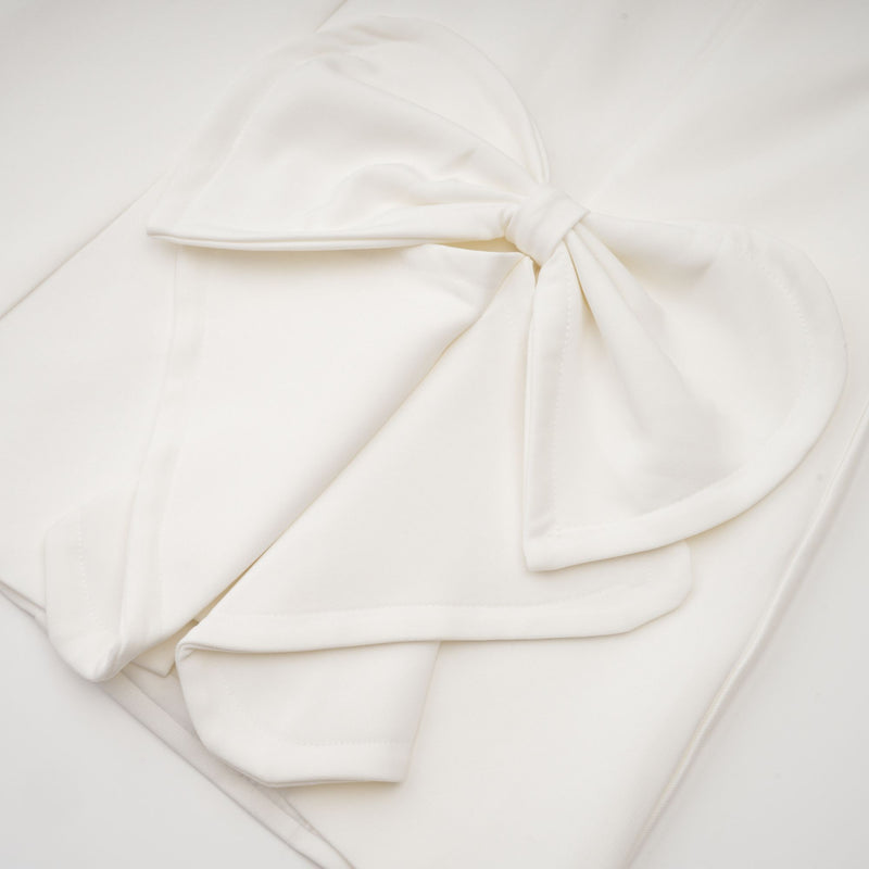 CRYSTAL BOW-DETAIL MINI DRESS IN WHITE