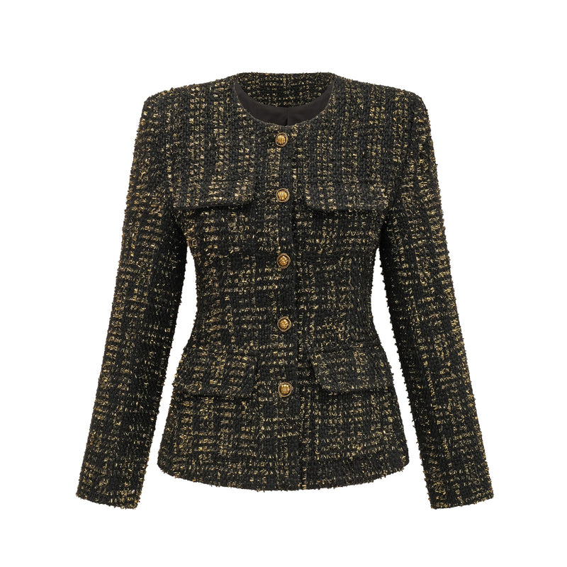 Claudine black metallic tweed jacket & shorts matching set