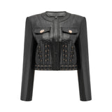 Daphné eyelet-embellished leather jacket & skirt matching set