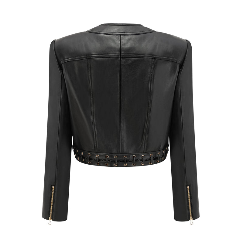 Daphné eyelet-embellished leather jacket & skirt matching set