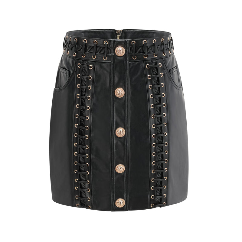 Daphné eyelet-embellished leather jacket & skirt matching set